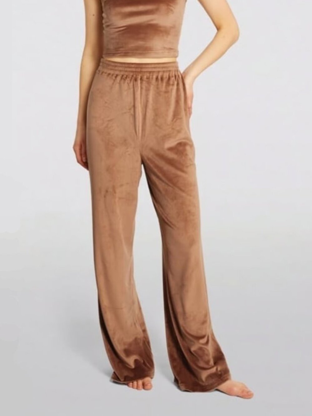 SKIMS Comfy Copper Brown Wide-Legged Velour Pants, Size S